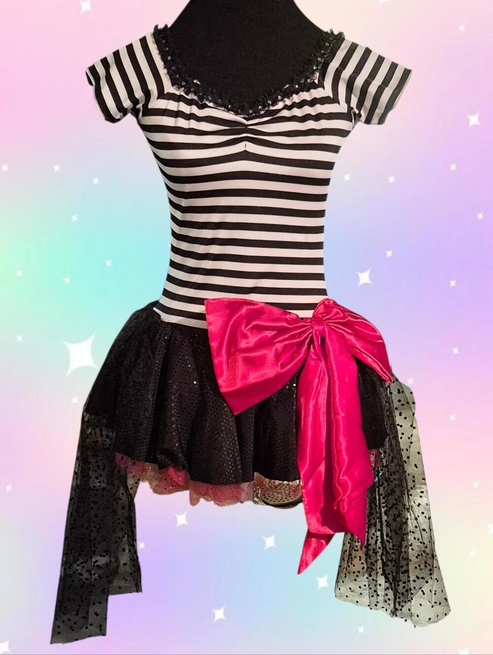 Adult Black and White Striped Dance Costume Dress - Mime, Pirate, Circus Costume